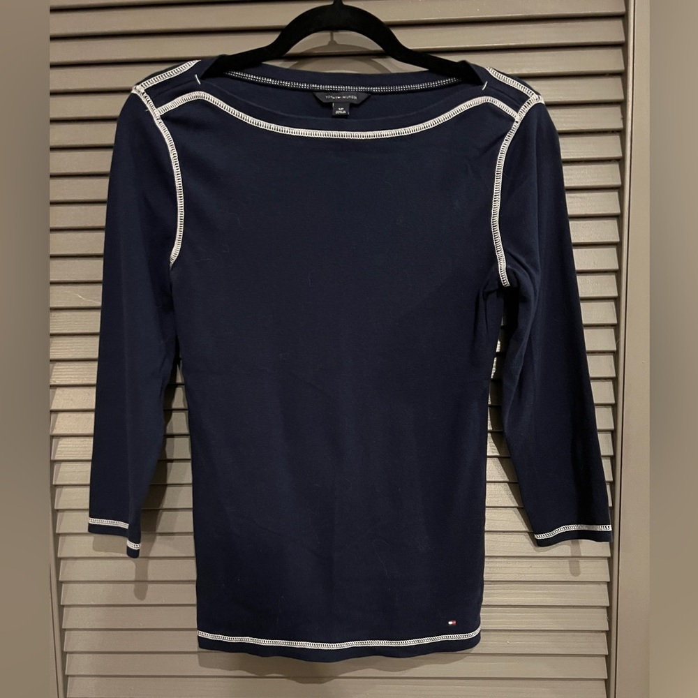Tommy Hilfiger Blue Fitted 3/4 Sleeve Blouse